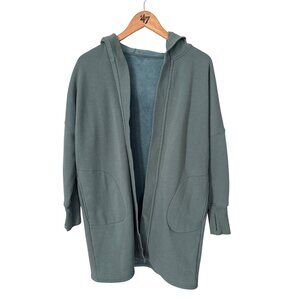 Mono B Cardigan Sweater Size Large Oversized Hooded Open Front Sage Green Plush